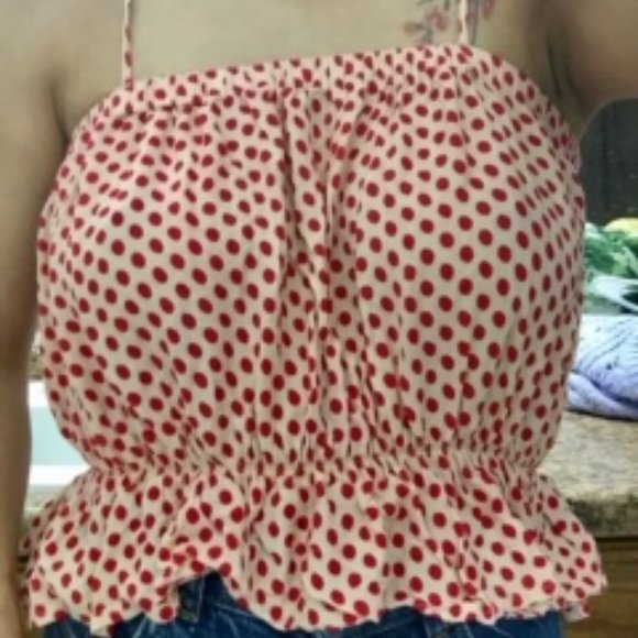 Polka dot top ruffle crop top straight nec… - Picture 8 of 8